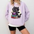Dragon Reading A Book Cute Bookworm Book Lover Comfort Colors Sweatshirt Crimson