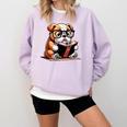 English Bulldog Reading a Book Dog For Men Women Girls Kids Comfort Colors Sweatshirt Crimson