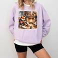 Fox Reads By Fireplace In Cabin Rustic Book Cozy Cup Tea Comfort Colors Sweatshirt Crimson