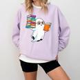 Ghost Reading Books Halloween Library Comfort Colors Sweatshirt Crimson