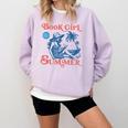 Girl Reading Book Summer Beach Vacation For Book Lover Comfort Colors Sweatshirt Crimson