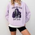 Good Girls Read Bad Books Sarcastic Skeleton Goth Skull Comfort Colors Sweatshirt Crimson