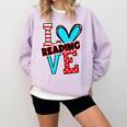 I Heart Books Love Reading Red And Stripe Animated Cat For Men Women Girls Kids Comfort Colors Sweatshirt Crimson
