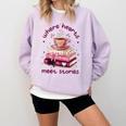 Where Hearts Groovy Meet Stories Coffee Books Valentines Day Comfort Colors Sweatshirt Crimson