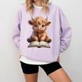Highland Cow Reading Book Bookworm Comfort Colors Sweatshirt Crimson