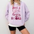 JUST A GIRL WHO LOVES BOOKS LIBRARIAN BOOK LOVERS BOOKWORM Comfort Colors Sweatshirt Crimson JUST A GIRL WHO LOVES BOOKS LIBRARIAN BOOK LOVERS BOOKWORM Comfort Colors Sweatshirt Crimson
