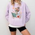 Just A Girl Who Loves Books Messy Bun Book Skeleton Bookworm Comfort Colors Sweatshirt Crimson