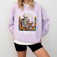 Leave Me Alone Skeleton Reading Book Floral Moon Librarian Comfort Colors Sweatshirt Crimson