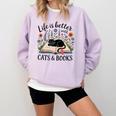 Life Is Better With Cats And Books Comfort Colors Sweatshirt Crimson