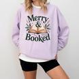 Merry And Booked Holiday Reading Winter Book Lover Premium Tri-Blend Comfort Colors Sweatshirt Crimson