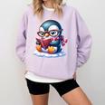 Penguin Reading a Book Animal Comfort Colors Sweatshirt Crimson