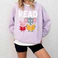 Pig Elephant Reading Cute Book Lover Bookworm Boys Girls Kid Comfort Colors Sweatshirt Crimson