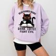 Read Banned Books Drink Coffee Fight Evil Retro Cat Comfort Colors Sweatshirt Crimson