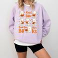 Read Boo KS Read More Bo KS Cute Ghost Reading Book Comfort Colors Sweatshirt Crimson