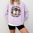 Read Books Be Kind Stay Weird Dragon Book Lover Comfort Colors Sweatshirt Crimson