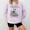 Read Books Be Kind Stay Weird Skeleton Reading Book Lover Comfort Colors Sweatshirt Crimson