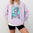 The Reader Retro Reading Skeleton Books Flowers Tarot Card Comfort Colors Sweatshirt Crimson
