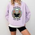 Reader Skeleton Read Books Be Kind Stay Weird Comfort Colors Sweatshirt Crimson