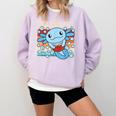Readsolotl Blue Kawaii Axolotl Book Lover Reading Retro Comfort Colors Sweatshirt Crimson