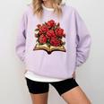 Red Roses Flowers Book Floral Comfort Colors Sweatshirt Crimson