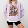Retro Floral Red & Booked Library Reading 4th Of July Comfort Colors Sweatshirt Crimson