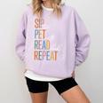 Sip Tea Pet Cats Read Books Repeat Book Cat Lover Comfort Colors Sweatshirt Crimson