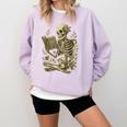 Skeleton Book Floral Skull Halloween Teacher Costume Comfort Colors Sweatshirt Crimson