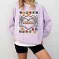 Skeleton Heart Read Reading Book Librarian Halloween Women Comfort Colors Sweatshirt Crimson