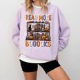 Spooky Halloween Bookshelf Bookcase Read More Books Comfort Colors Sweatshirt Crimson