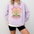 Unearth a Story 2026 Summer Reading Program Flowers Book Premium Tri-Blend Comfort Colors Sweatshirt Crimson