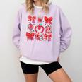 Valentine Teacher Coquette Bow Pencil Heart Book Girl Women Comfort Colors Sweatshirt Crimson