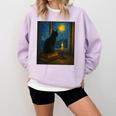 Van Gogh Starry Night Art Cat And Book Lovers Premium Tri-Blend Comfort Colors Sweatshirt Crimson