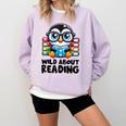 Wild About Reading Book Lover Penguin Comfort Colors Sweatshirt Crimson