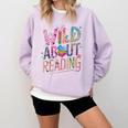 Wild About Reading Books Readers Lovers Bookworm Library Day Comfort Colors Sweatshirt Crimson
