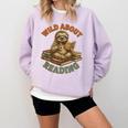 Wild About Reading Sloth Coffee Teacher Book Lover Comfort Colors Sweatshirt Crimson