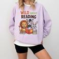 Wild About Reading Zoo Animals For Bookworm Book Reader Comfort Colors Sweatshirt Crimson