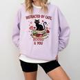 Women's Cat Books Romantic Floral Aesthetic Book Lover Cat Owner Comfort Colors Sweatshirt Crimson