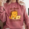 Go Away I'm Introverting Cozy Cat With Laptop And Coffee Comfort Colors Sweatshirt Crimson