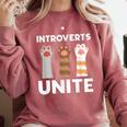 Introvert Unite Kitty Paws Raise Introverted Gathering Comfort Colors Sweatshirt Crimson