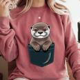 Pocket Otter Lover Introvert Cute Animal Fun Surprise Comfort Colors Sweatshirt Crimson