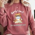 Sorry I Can't Indoor Cat Top For Introvert With Coffee Book For Men Women Kids Comfort Colors Sweatshirt Crimson