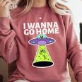 I Wanna Go Home Introvert UFO UAP Flying Saucer Trippy Alien Comfort Colors Sweatshirt Crimson