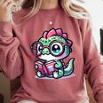 Adorable Book Lover Basilisk With Reading Glasses Cute Comfort Colors Sweatshirt Orchid