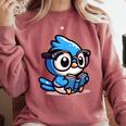 Adorable Book Lover Blue Jay With Reading Glasses Cute Comfort Colors Sweatshirt Orchid