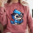 Adorable Book Lover Blue Jay With Reading Glasses Cute Raglan Baseball Tee Comfort Colors Sweatshirt Orchid