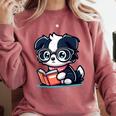 Adorable Book Lover Border Collie With Reading Glasses Cute Raglan Baseball Tee Comfort Colors Sweatshirt Orchid