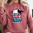 Adorable Book Lover Cow With Reading Glasses Cute Comfort Colors Sweatshirt Orchid