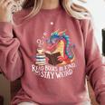 Adorable Book Lover Dragon Read Books Be Kind Stay Weird Comfort Colors Sweatshirt Orchid