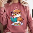 Adorable Book Lover Mallard Duck With Reading Glasses Cute Comfort Colors Sweatshirt Orchid