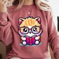 Adorable Book Lover Persian Cat With Reading Glasses Cute Comfort Colors Sweatshirt Orchid Adorable Book Lover Persian Cat With Reading Glasses Cute Comfort Colors Sweatshirt Orchid
